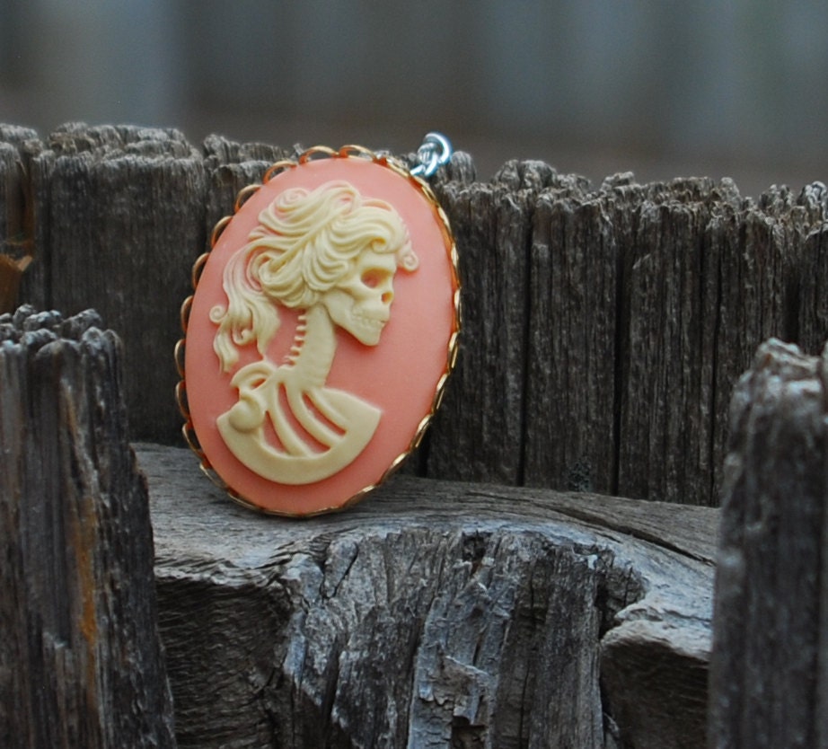 Pink Victorian Cameo Skeleton Necklace