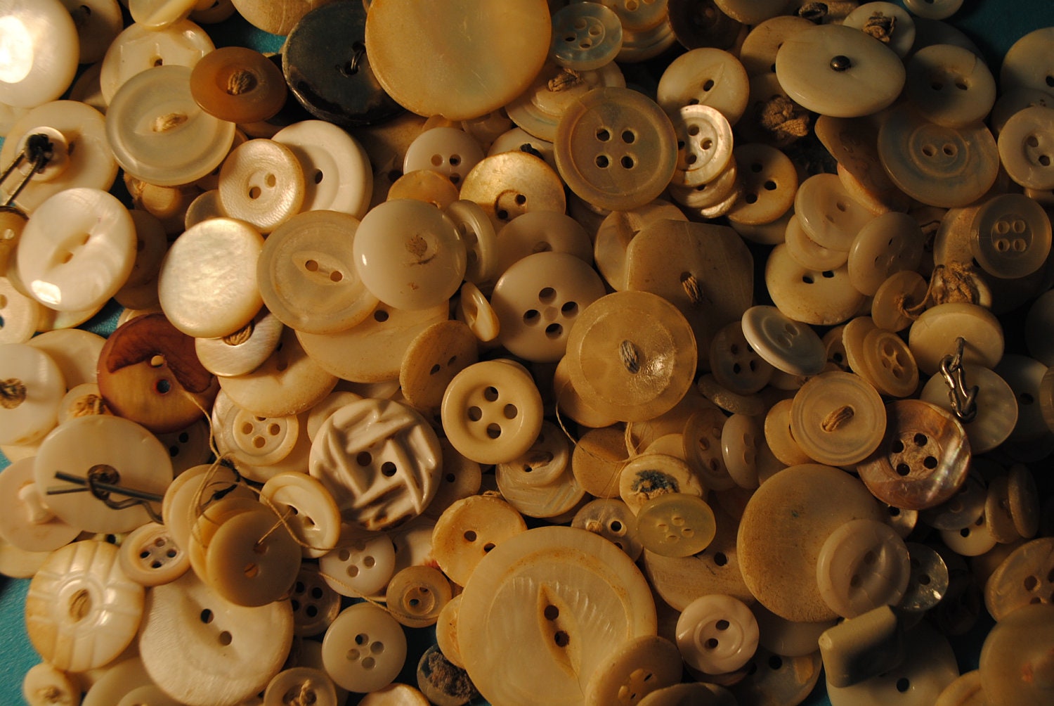 handfuls and handfuls of buttons found at an English estate sale lovely colors white ivory cream MOP Bakelite carved