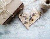 Set of 2 rustic shabby chic hearts home decor gift for couple, wedding decor, rustic kitchen shabby chic brown ivory purple yellow daisies