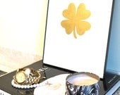 Art Print 24K Gold Four Leaf Clover Print Original Fine Art Painting and Lucky Charm