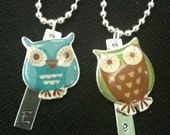 Little Girl's Owl Necklace with Monogram Initial Bar