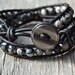 Bohemian bracelet. Double wrap beaded leather bracelet. Zebra jasper beads on dark brown leather