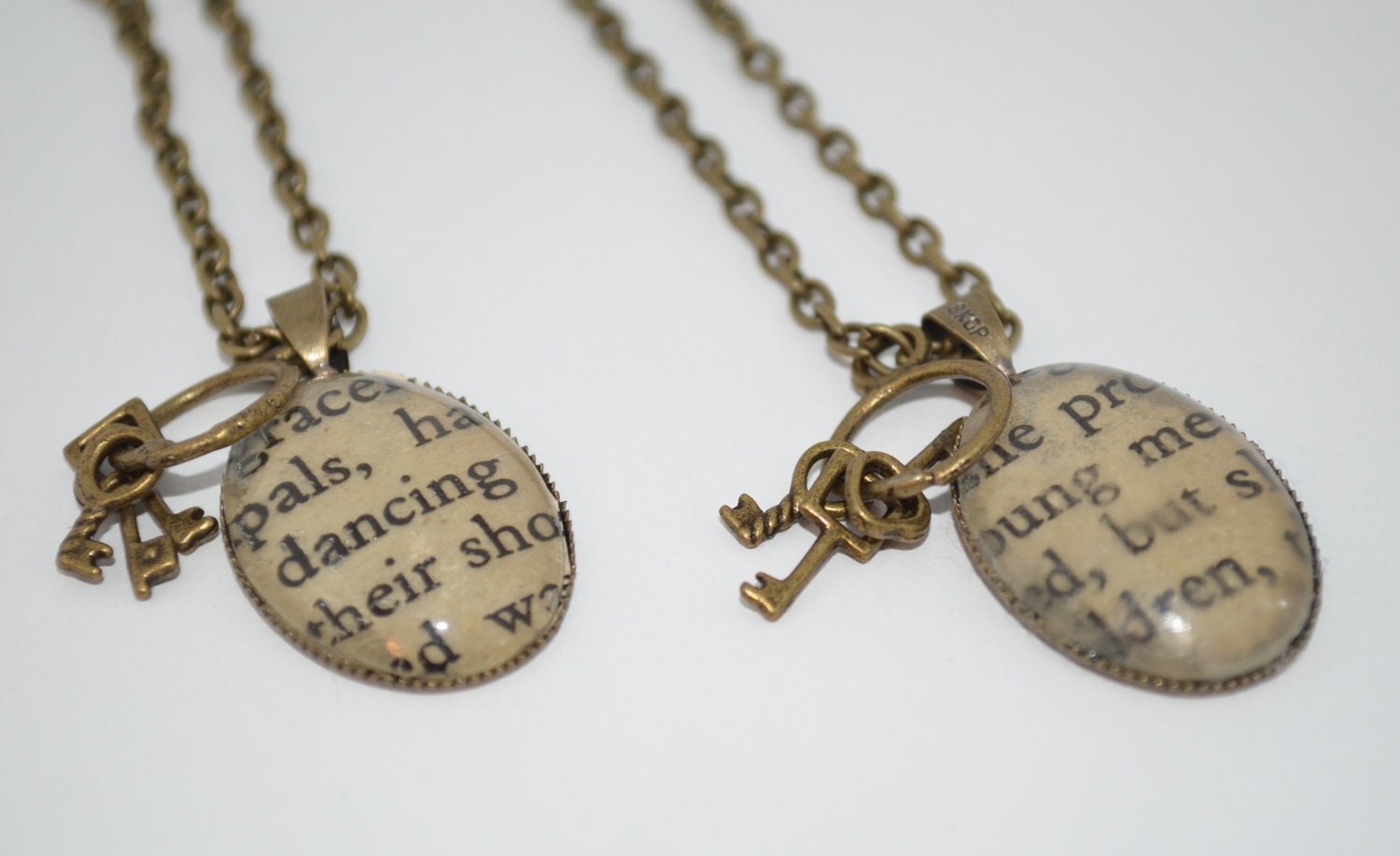 Bronze Vintage Book Page Cabochon Dome with Key Charms
