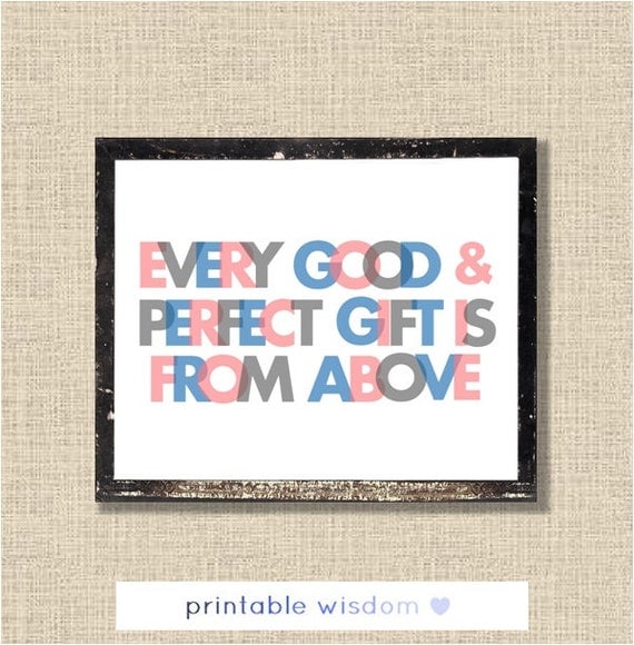 Nursery Bible Verse Printable, Scripture Print James 1:17 baby, christian wall art decor poster, every good and perfect gift, digital