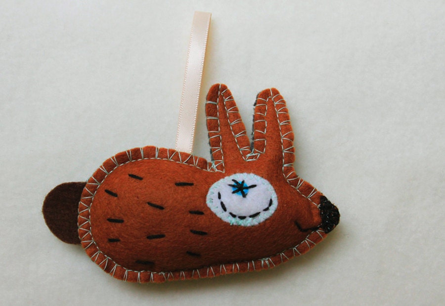 Felted little brown bunny/rabbit, handstitched & to hang up