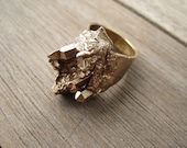 Wide Band Ancient Brass Crystal Cluster Ring