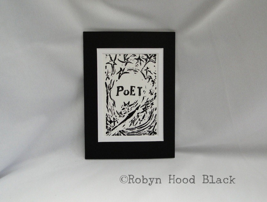 PoET relief print double matted to 5 X 7