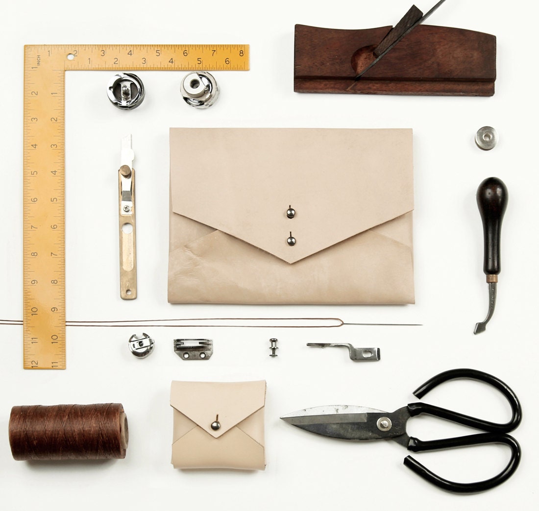 Handbag Cream Leather Purse Case Cosmetic Bag Handmade Genuine Leather Bag Copper Buckle-Natural Color