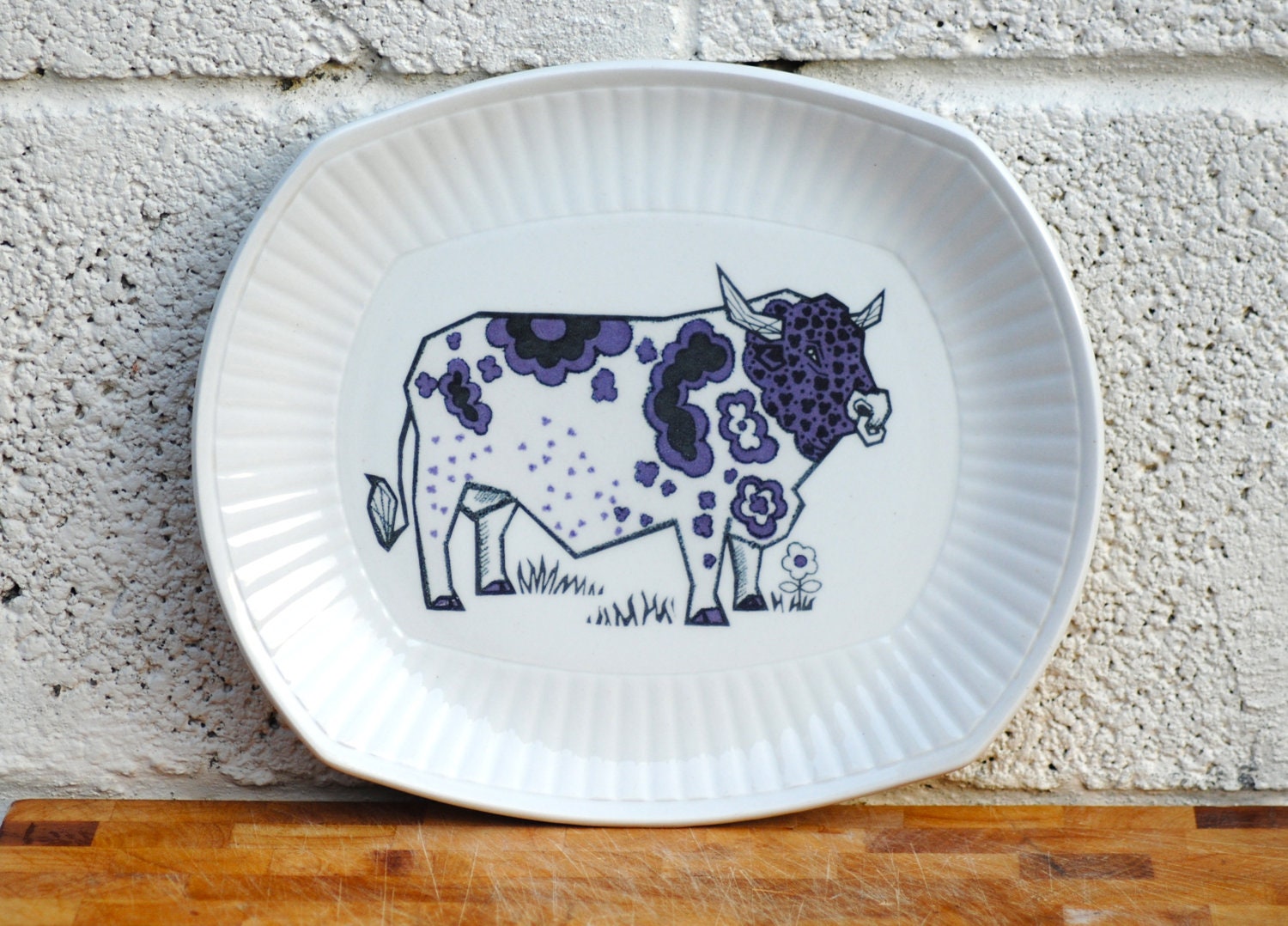 Retro Steak Plate Colourful Cow Ironstone Beefeater plate BBQ Dinner