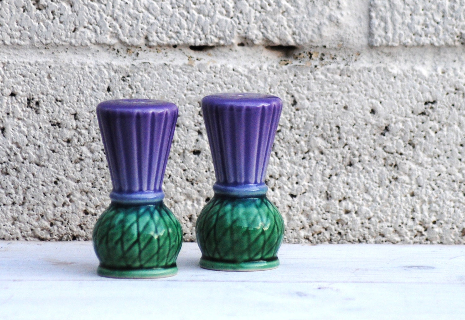 Thistle Salt and Pepper Set Scottish Thistle Scotland Flower Cruet set Purple Green