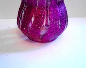 Sale 25% Off Glittered Glass Votive Candle Holder Hot Pink Swirls