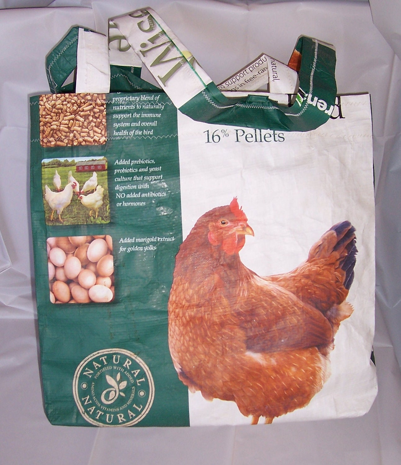 Upcycled Recycled Feed Pet Reusable Tote Shopping Bag - Eco Friendly Chicken
