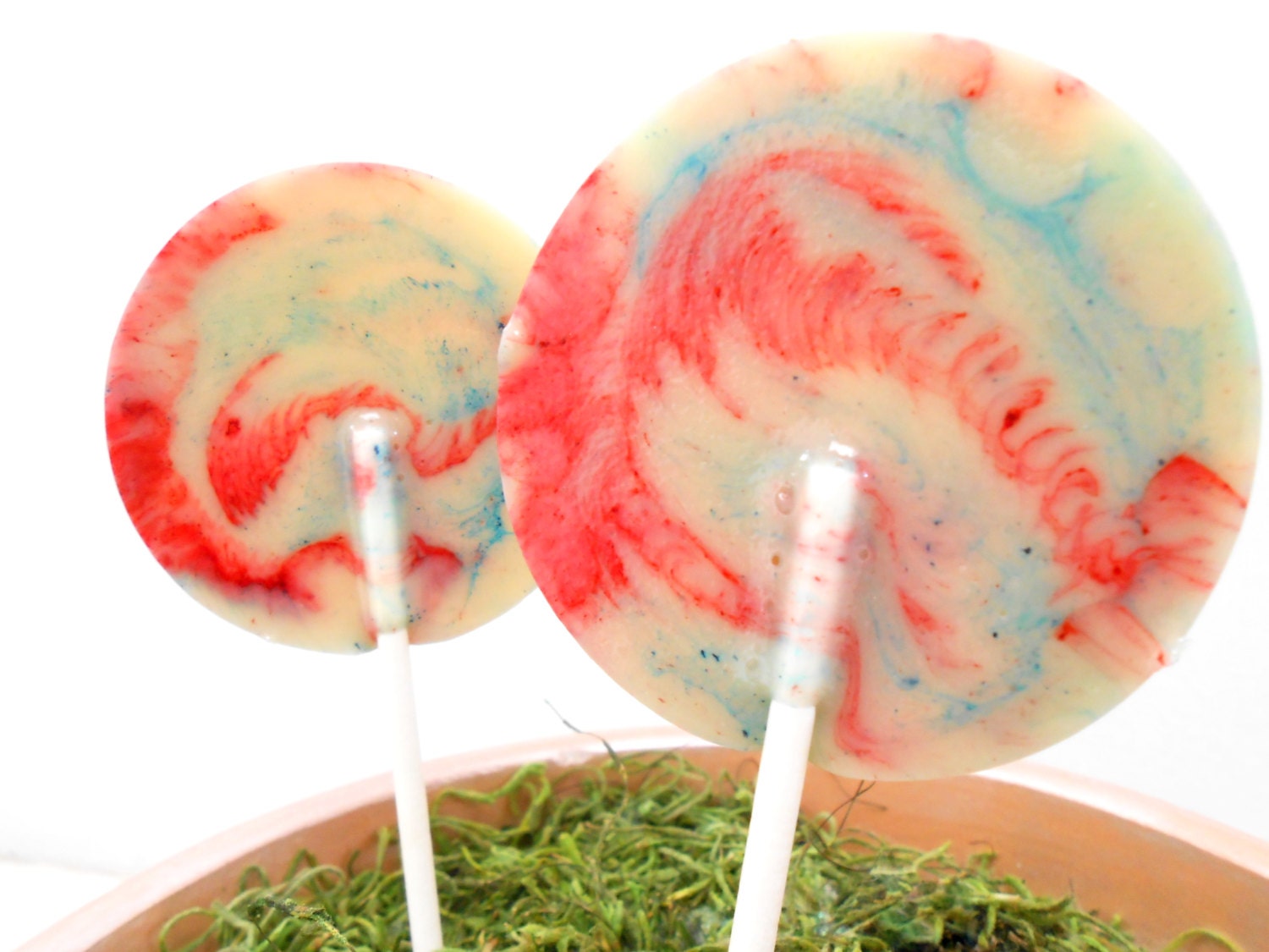4th of July Gourmet Lollipops (7) - Red, White & Blueberry - Wild Cherry and Blueberry - Party Favors