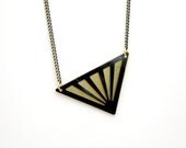 Reversible Geometric Diamond Pyramid Triangle Necklace - Black Hand Painted Modern Brass Jewelry  - Black Brass Chain