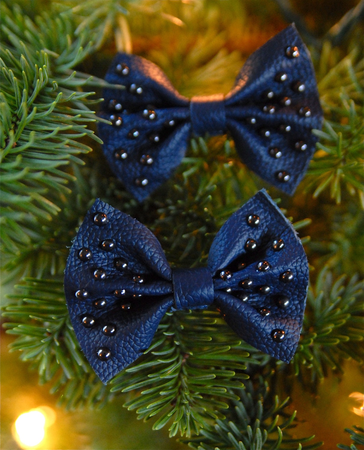 Leather Hair Studded Bow Clips SMALL BOW PAIR, Handmade, Leather bows, Fashion accessories, Accessories, Leather