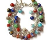 Millefiori Multicoloured Silver Plated Charm Bracelet