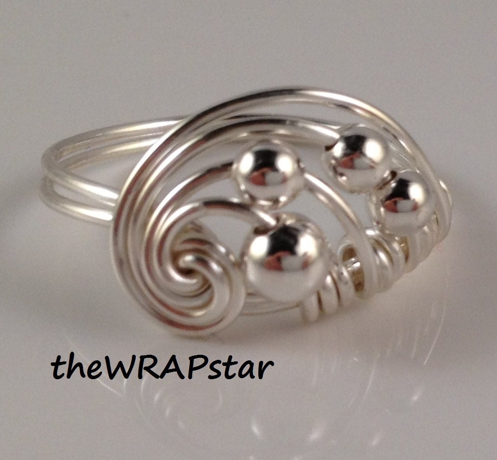 Silver Bead Ring Twisted Ring Twist Ring Spiral Ring Wire Wrapped Ring Silver Wire Ring Artisan Handcrafted Handmade Wire Ring ITEM0318