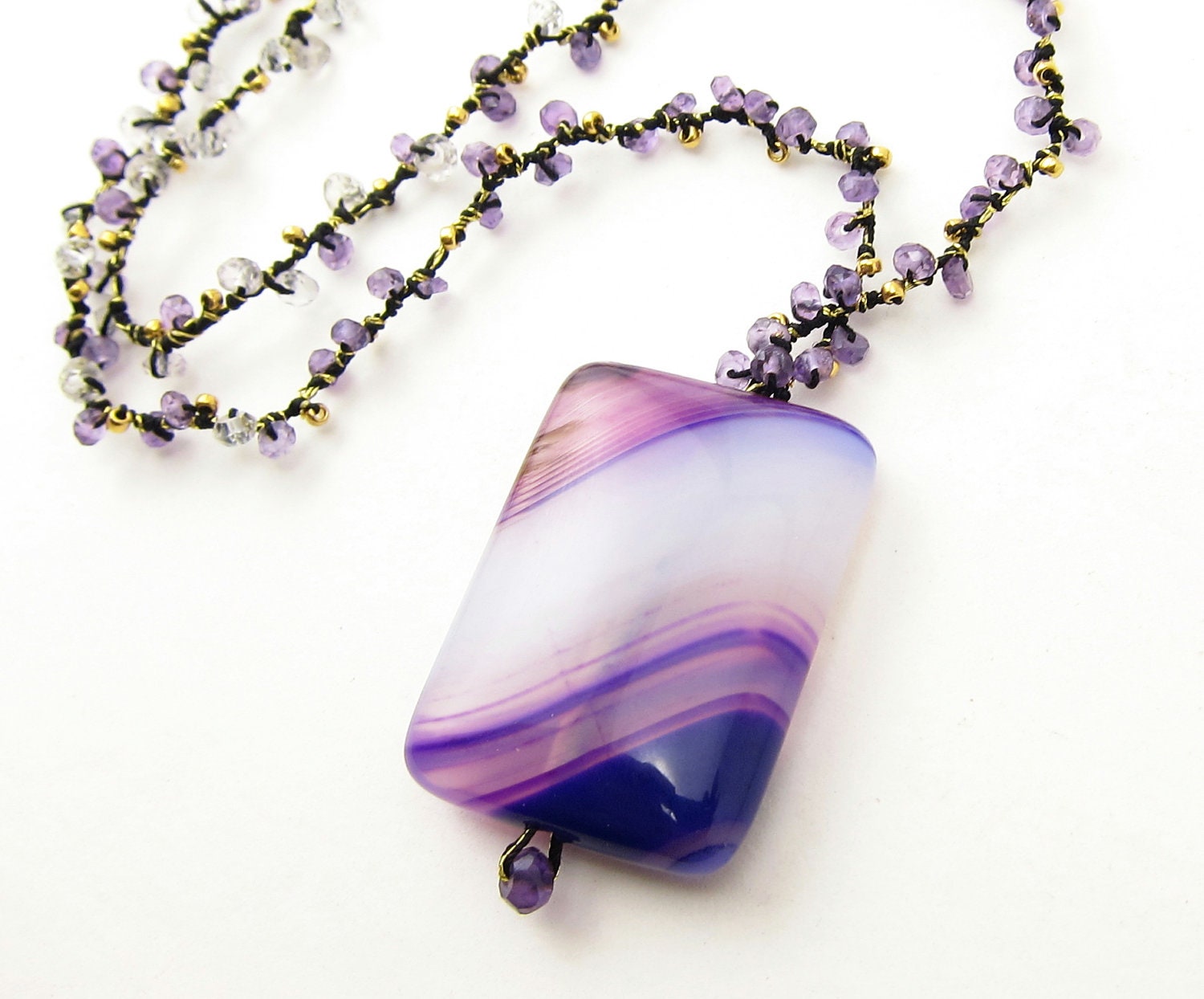 Items Similar To Purple Agate Necklace Purple Beaded Necklace Purple Agate Pendant Delicate 3274