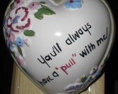 Vintage Kitchen Yarn String Holder, Heart Shaped Ceramic flowers