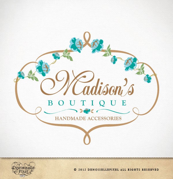 Bakery Boutique Logo Hand Drawn Flowers Custom Calligraphy Design