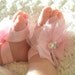 Light Pink Baby Barefoot Tulle Flower Sandals for Newborn Infant or Toddler Girls, Shabby Booties, Bottomless Sandles Shoes