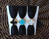 Set of 3 Double-Face Gold Rimmed Flower Elastic Hair Ties (and Bracelets)