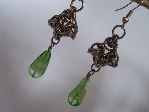 Green Chainmail Earrings