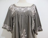 Mexican Embroidered Blouse 3/4 Sleeves Cotton Top