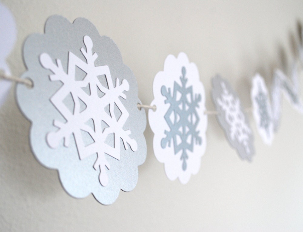 Snowflake Winter Paper Garland  Silver and White