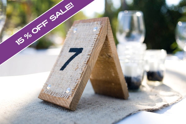 Set of 10 Wood & Burlap Rustic Country Wedding Table Numbers 1-10