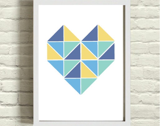 Geometric Triangle Heart Multi Color Art Print 8 x 10