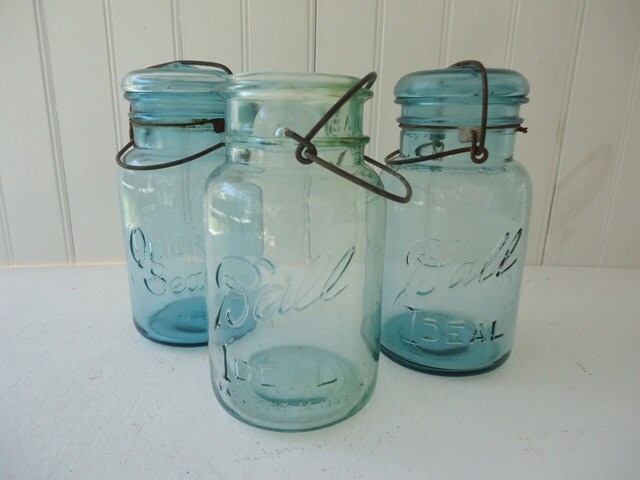 SALE: Vintage Blue Mason Jars, Vintage Wedding Jars, (3) Jars