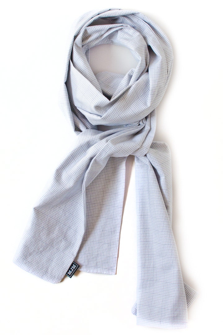 White and Grey Gridded Cotton Scarf