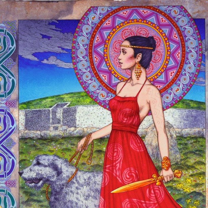 Celtic Irish Warrior Princess, Fine Art, Signed and numbered Limited Edition Print 23.4"x 16.5". Celtic Design, Irish Art, Celtic Art.