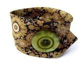 Repurposed Necktie Bracelet with Vintage Button, Black, Bronze, Gold, Olive Green, Floral Print