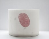 Stoneware, fine white bone china container or tealight holder with a red fingerprint