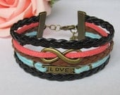 Infinity Love Bracelet-Antique Bronze Infinitywish Bracelet, Love Bracelet & Multistrand Braid Chain Bracelet
