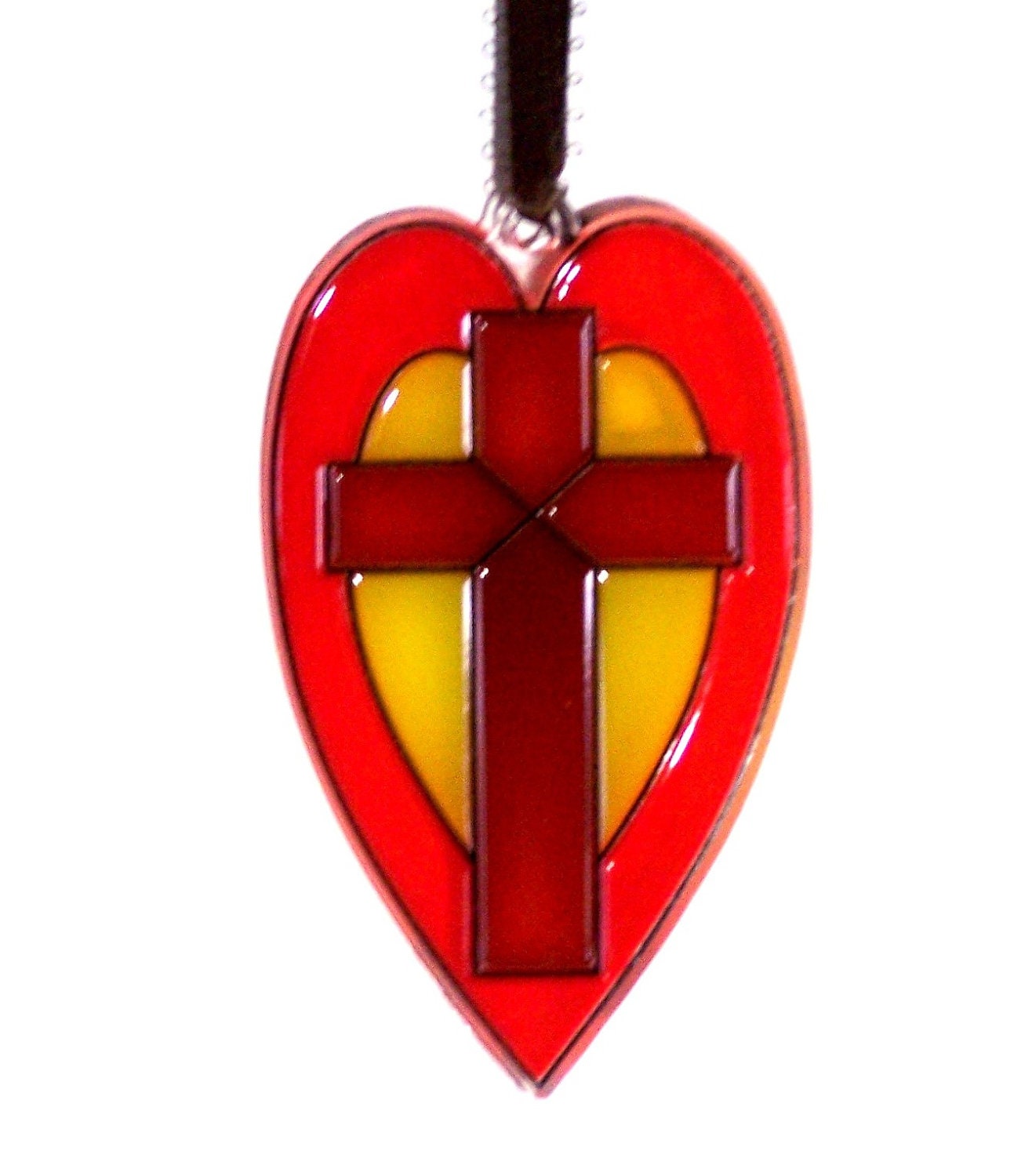 ORNAMENT - Heart & Cross- Acrylic - Red - Yellow- Brown - Home Decor