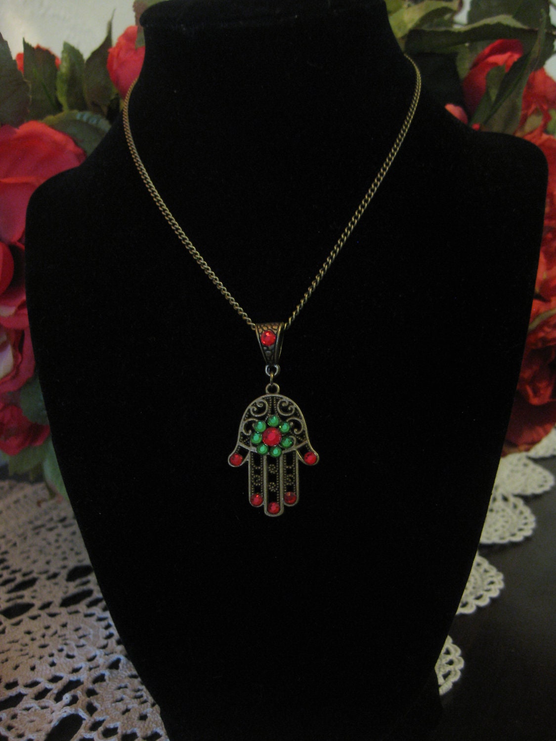 Hamsa Protection Yoga Jewelry Hand of God Evil Eye Rhinestone Jewelry Judaica Vintage Necklace Birthday Unique Gift For Her