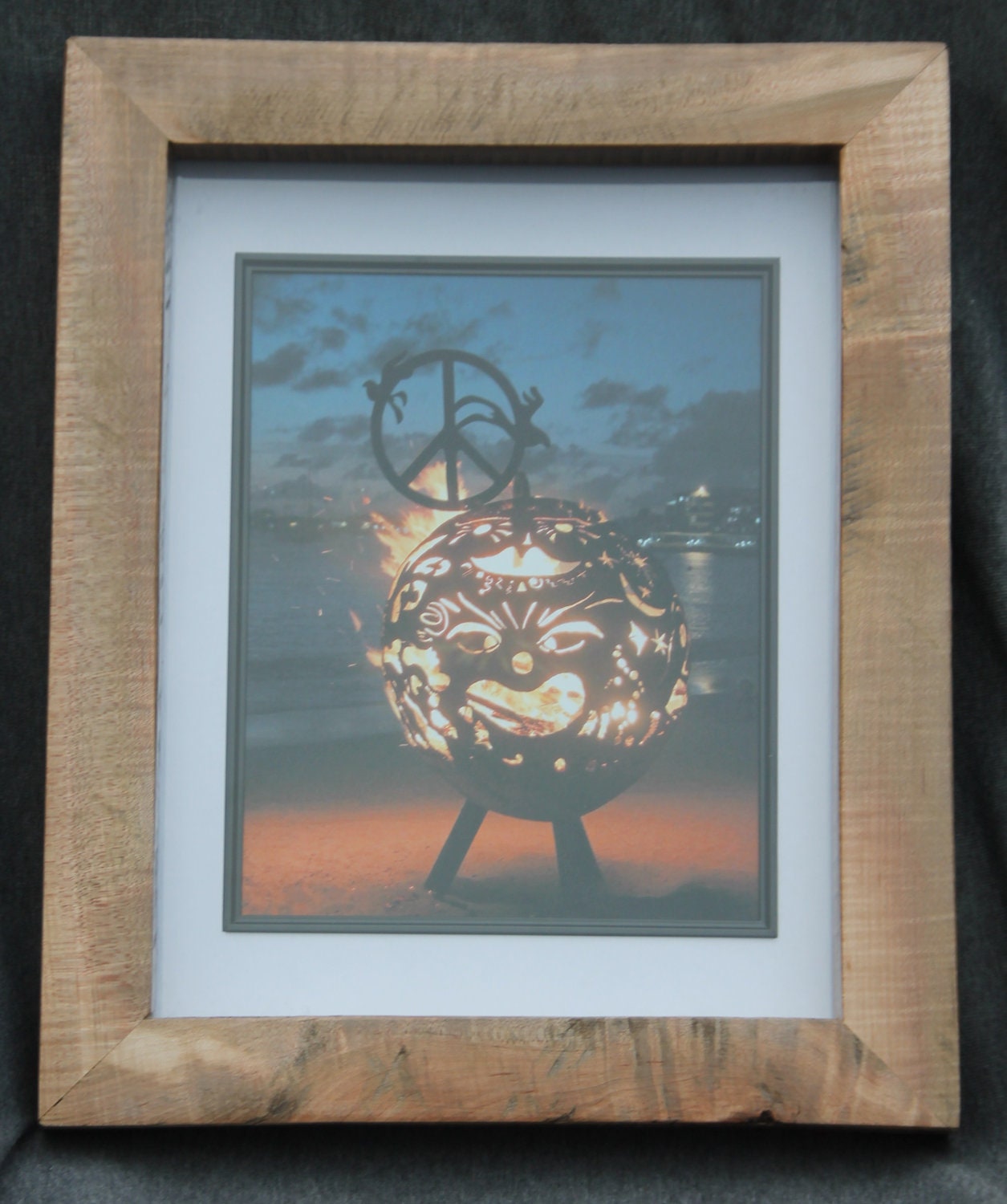 Fine Art Photography Fireball on the beach, Handmade Wood Frames,         Ocean Photography, Landscape Photography, Wall Decor