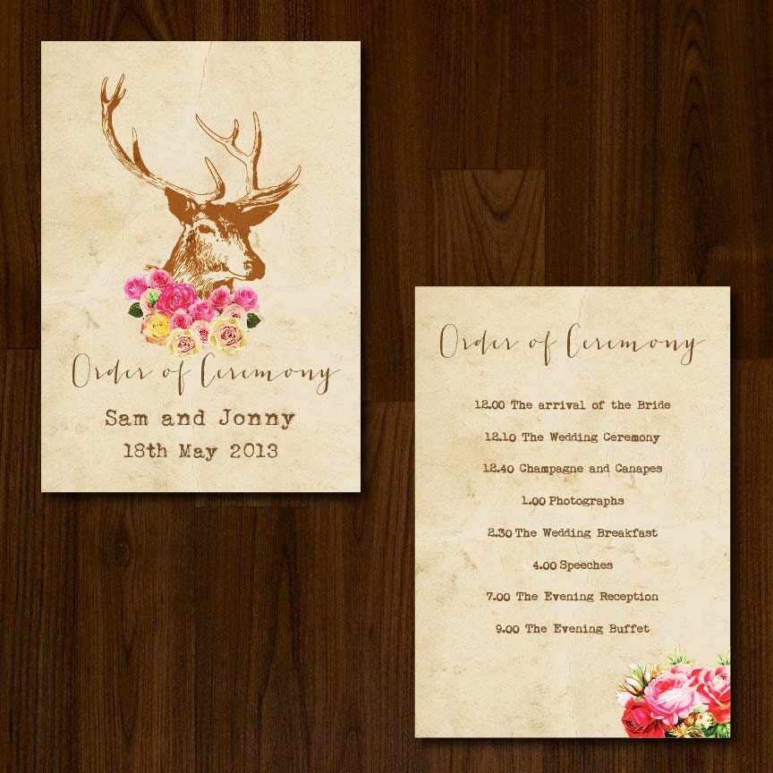 Vintage Rustic Antlers Floral DIY Printable Wedding Order of Service/Ceremony Program Il_570xn