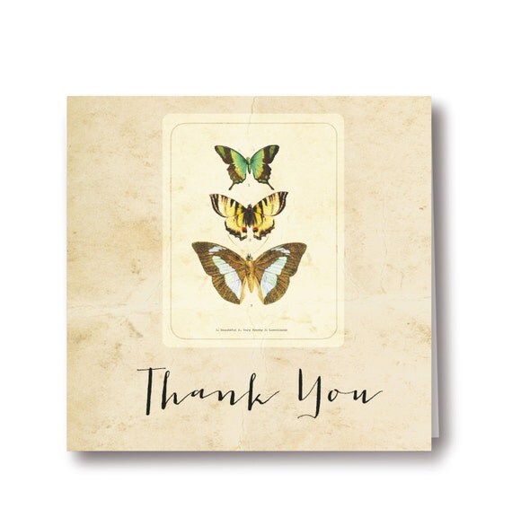 Vintage Rustic Butterfly DIY Printable Thank You Card Il_570xn