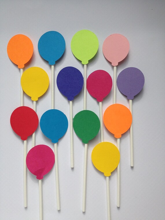 12 Bright Colored Balloon Cupcake Toppers by MiaSophias on Etsy