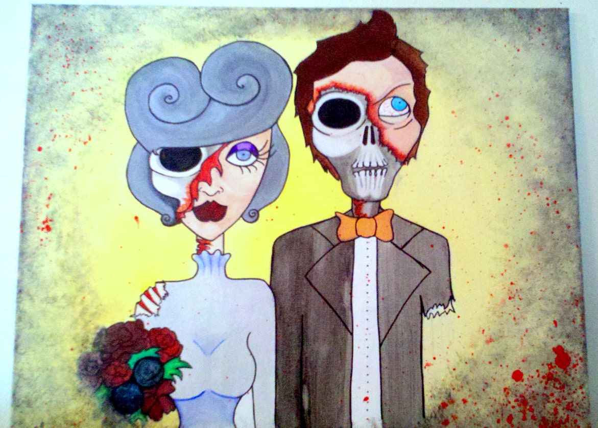 16x20 Custom Wedding Portrait. Excellent Gift for Fun Couple. Love and Apocalypse.
