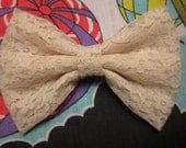 Champagne Lace Hair Bow with French Barrette Clip