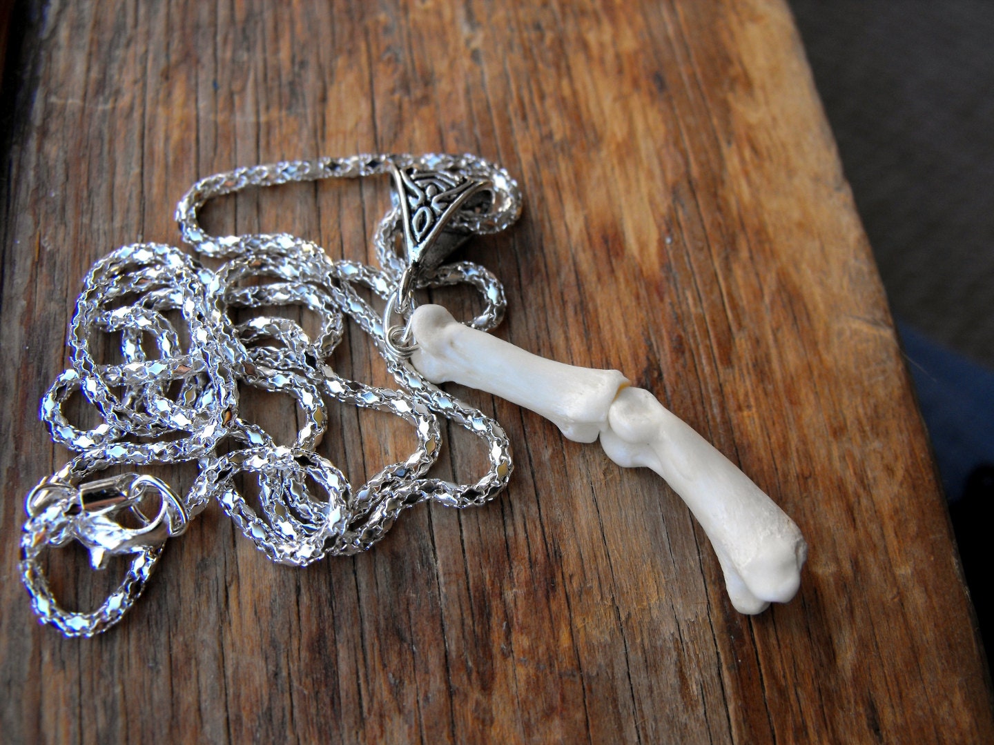 Skeleton Finger Necklace Pendant - Corpse Zombie Natural bone - by Amanda Olivo
