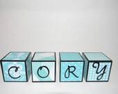 Personalized 2 Inch Childrens Blue Baby Nursery Decor Name Wooden Blocks for Newborn-Maternity Photo Prop-Wedding or Shower Gift