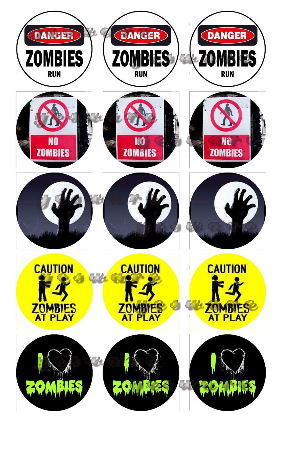 ZOMBIES the unDead Digital 1" Bottle Cap Images on a 4x6 Collage Sheet for Crafts or Scrapbooking