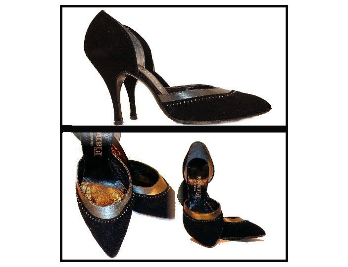 Vintage 1950s Shoes Fiancees Black Steampunk Hollywood  Art Deco Art Nouveau  Bombshell  Garden Party Gibson Girls Black Suede