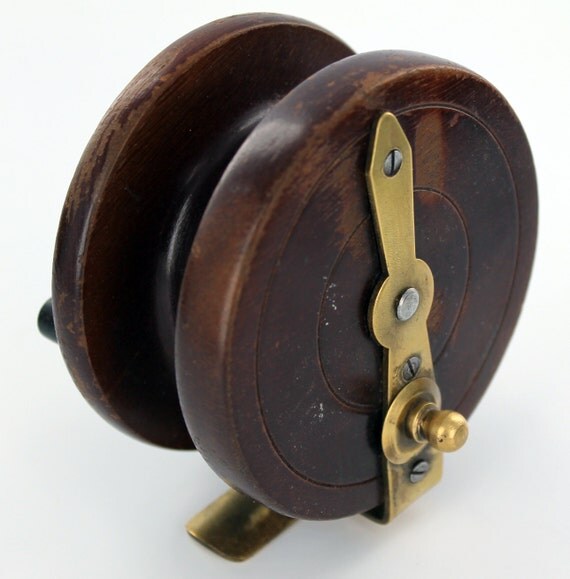 Vintage English Wooden Fishing Reel with Brass Fittings